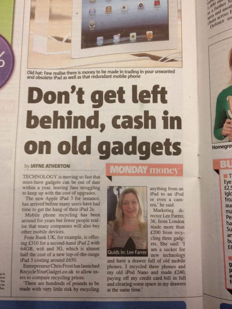 Hotfoot client ‘Recycle Your Gadget’ in today’s Metro