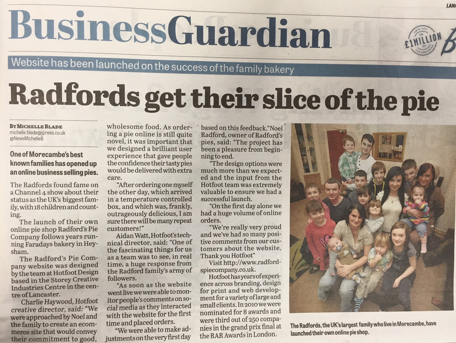 Hotfoot client Radfords Pie Company gets another slice of media coverage